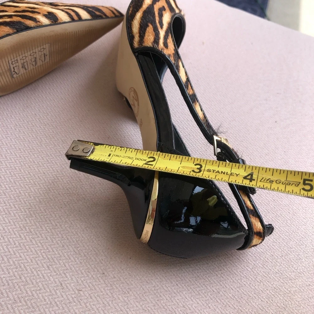 Michael Kors  Calf Hair Black Brown Tiger Print Slingback Mid Pump Heel Shoes 6M